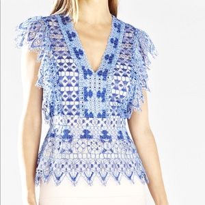 BCBGMAXAZRIA Flutter Sleeve Lace Top